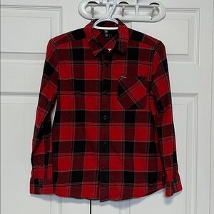 Boy’s Volcom Red and Black Plaid Button-Down Shirt